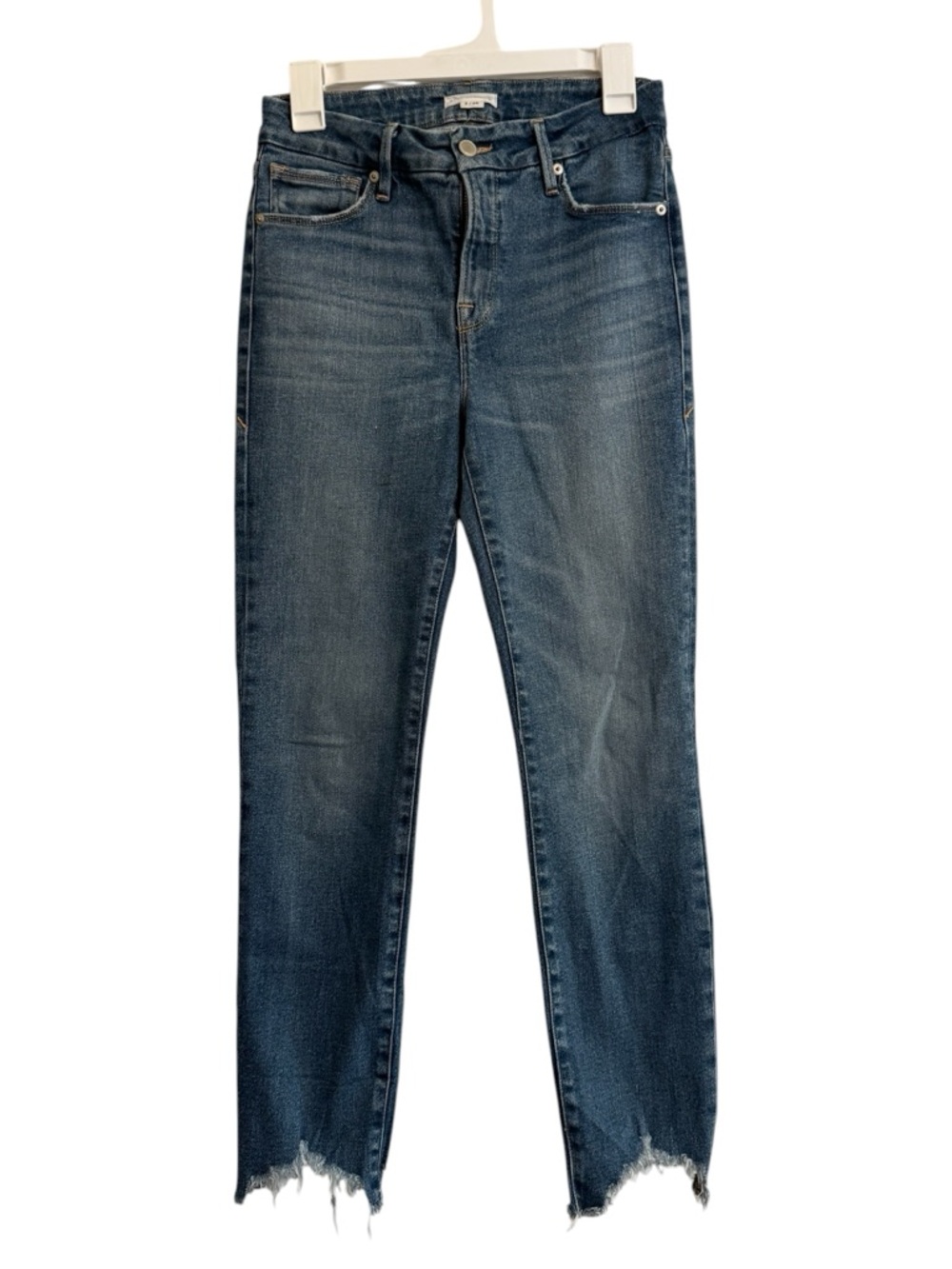 Good American Jeans Raw Hem High Rise Skinny Cropped Size 26 / 2 Stretch Denim